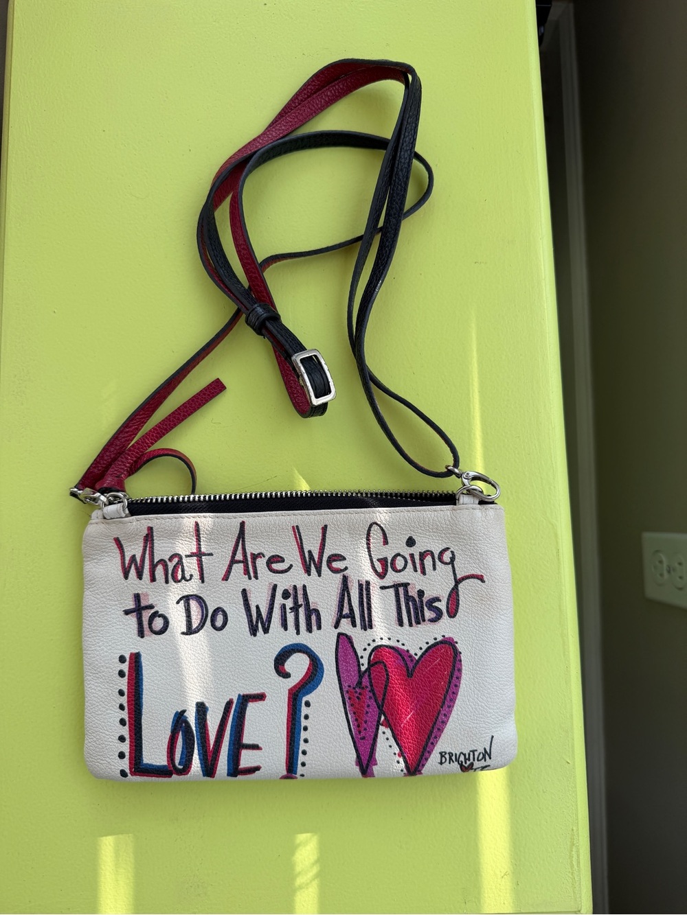 Brighton Cream Mini Crossbody with Pink and Red Heart Art